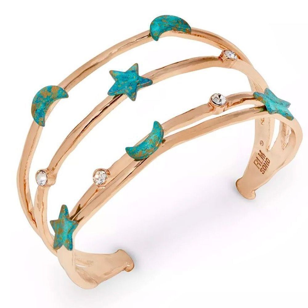NWT Robert Lee Morris multi-row celestial Gold green patina Cuff Bangle Bracelet - Picture 12 of 12